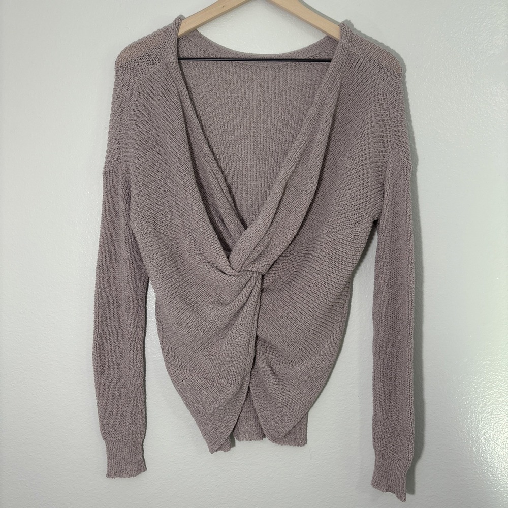 &Merci Women's - Medium-Large Size - Soft Knot Front Twist V Neck Mauve Sweater